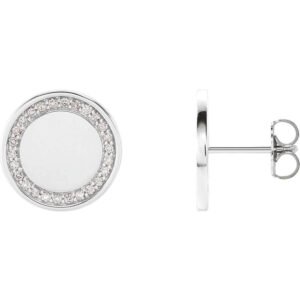 14K White Gold Engravable Diamond Halo Disc Stud Earrings 1 4 CTW