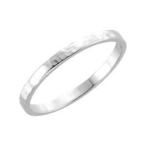 14K White Gold Flat Hammered Wedding Band 2mm