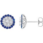 14K White Gold Natural Blue Sapphire Halo Diamond Cluster Stud Earrings 5 8 CTW