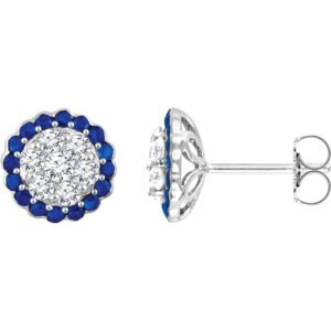 14K White Gold Natural Blue Sapphire Halo Diamond Cluster Stud Earrings 5 8 CTW