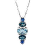 14K White Gold Natural Blue Sapphire, Topaz, and Aquamarine Multi Gemstone Necklace