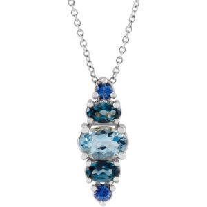 14K White Gold Natural Blue Sapphire, Topaz, and Aquamarine Multi Gemstone Necklace
