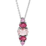 14K White Gold Pink Sapphire, Morganite and Tourmaline Multi Gemstone Necklace