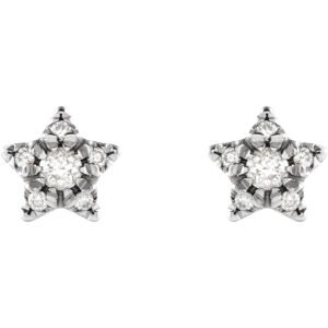 14K White Gold Sparkling Diamond Star Stud Earrings