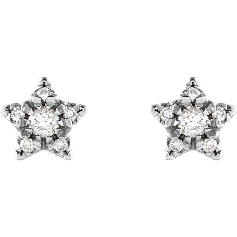 14K White Gold Sparkling Diamond Star Stud Earrings