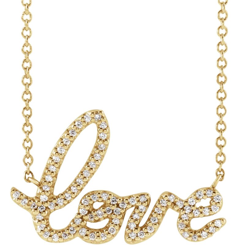 14K Yellow Gold 1 6 CTW Diamond Love Script Necklace