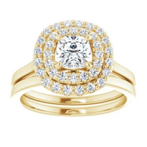 14K Yellow Gold 1 CTW Double Diamond Halo Asscher Cut Engagement Ring