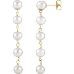 14K Yellow Gold 5 Pearl Dangle Earrings