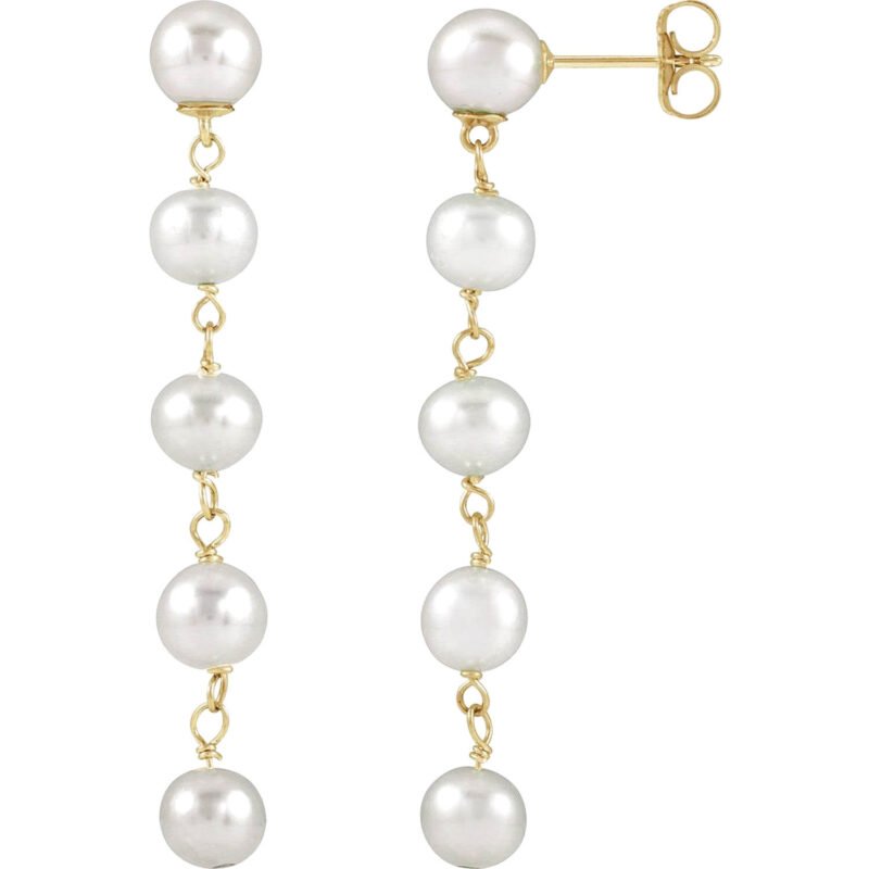 14K Yellow Gold 5 Pearl Dangle Earrings
