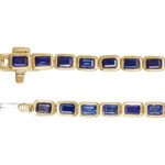 14K Yellow Gold Bezel Set Emerald Cut Lab-Grown Blue Sapphire Tennis Bracelet 8.5 Ctw 7 Inch