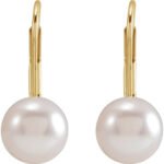 14K Yellow Gold Cultured White Akoya Pearl Leverback Earrings