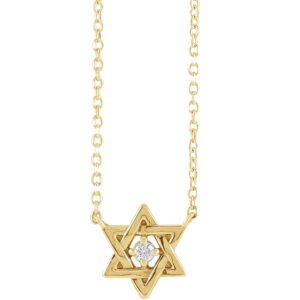 14K Yellow Gold Dainty Diamond Star of David Necklace