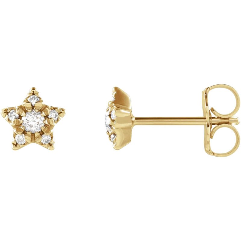 14K Yellow Gold Diamond Star Stud Earrings