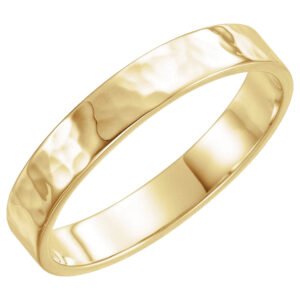 14K Yellow Gold Flat Hammered Wedding Band 4mm