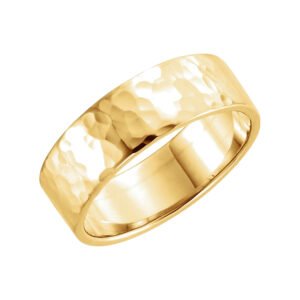 14K Yellow Gold Flat Hammered Wedding Band 6mm