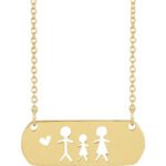 14K Yellow Gold Mom Dad and Daughter Necklace