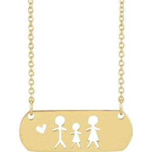 14K Yellow Gold Mom Dad and Daughter Necklace