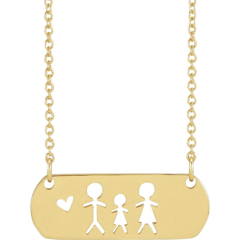 14K Yellow Gold Mom Dad and Daughter Necklace