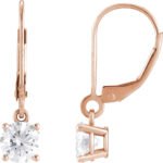 14K rose Gold 1 carat Round Lab Diamond Drop Leverback Earrings