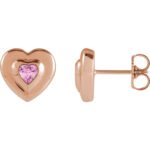 14K rose Gold Bezel Heart Pink Tourmaline Stud Earrings