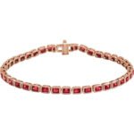 14K rose Gold Bezel Set Emerald Cut Lab Grown Red Ruby Tennis Bracelet