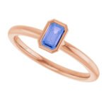 14K rose Gold Bezel Set Emerald Cut Tanzanite Stackable Ring