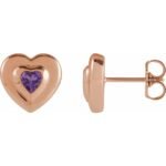 14K rose Gold Bezel Set Heart Amethyst Stud Earrings