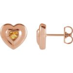 14K rose Gold Bezel Set Heart Natural Citrine Stud Earrings