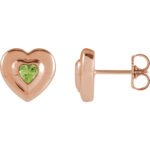 14K rose Gold Bezel Set Heart Peridot Stud Earrings