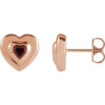 14K rose Gold Bezel Set Heart Red Mozambique Garnet Stud Earrings