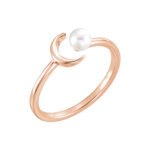 14K rose Gold Cultured Freshwater Pearl Crescent Moon Ring
