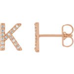 14K rose Gold Diamond Initial Stud Earrings