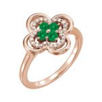 14K rose Gold Diamond and Emerald Four Leaf Clover Ring​