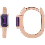 14K rose Gold Emerald Cut Amethyst Hoop Earrings 13mm