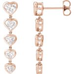14K rose Gold Graduated Heart Lab Diamond Dangle Earrings 2 3 4 Carat