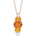 14K rose Gold Multi Gemstone Diamond, Orange Citrine Citrine and Yellow Sapphire Pendant Necklace