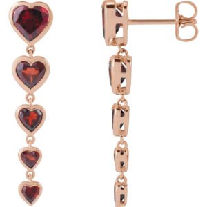 14K rose Gold Natural Red Garnet Heart Dangle Earrings