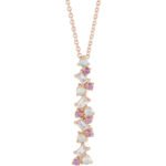 14K rose Gold Opal, Pink Sapphire and Diamond Scattered Bar Necklace