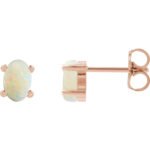 14K rose Gold Oval Natural White Opal Stud Earrings 6x4 mm