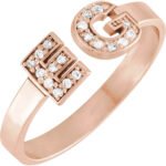 14K rose Gold Personalized Two Letter Diamond Initial Ring