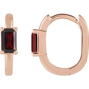 14K rose Gold Red Garnet Hoop Earrings 13mm