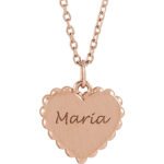 14K rose Gold Scalloped Engravable Heart Necklace