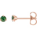 14K rose Gold Tiny Natural Green Sapphire Stud Earrings 3mm