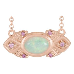 14K rose Gold Vintage Opal and Pink Sapphire Necklace