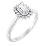 14K white Gold 0.8 cttw Emerald Cut Diamond Halo Engagement Ring
