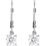 14K white Gold 1 carat Round Lab Diamond Drop Leverback Earrings