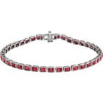 14K white Gold Bezel Set Emerald Cut Lab Grown Red Ruby Tennis Bracelet
