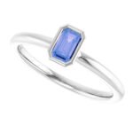 14K white Gold Bezel Set Emerald Cut Tanzanite Stackable Ring