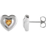 14K white Gold Bezel Set Heart Natural Citrine Stud Earrings