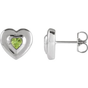 14K white Gold Bezel Set Heart Peridot Stud Earrings